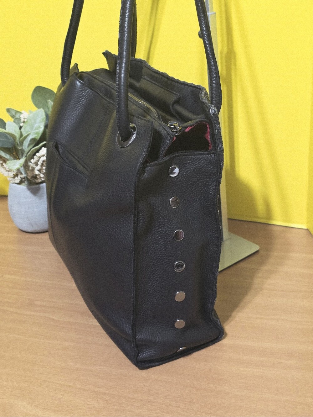 Hammitt Benjamin Leather Woven Large Shoulder Tote Bag Purse Top Zip Black - Picture 6 of 12